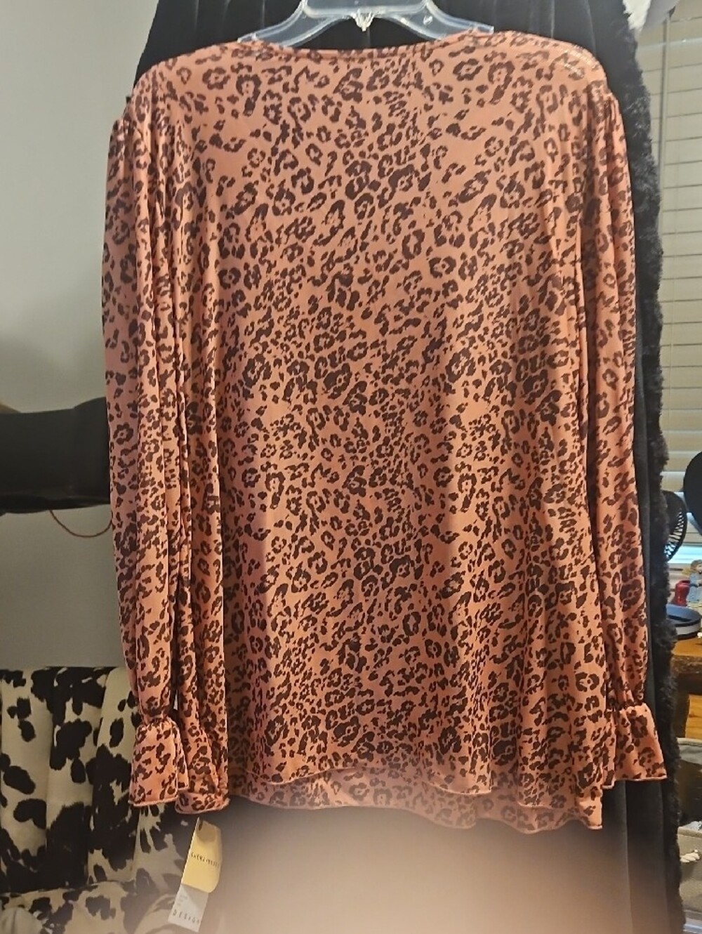 Ruffled V-Neck Leopard Print Blouse - Rust - Picture 6 of 6